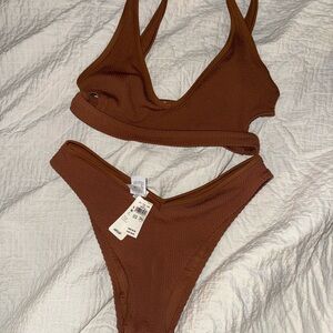 Aerie Brown Textured Bikini Set